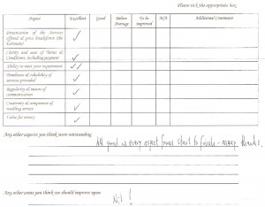 Extract of feedback from Andy & Toni June 2012