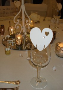 Ivory heart place card personalised with diamante heart & guest name just 59p each