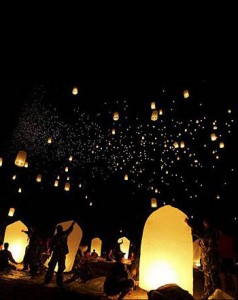 Sky lanterns being released